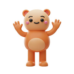 Animated Teddy Bear with Arms Raised on Transparent Background