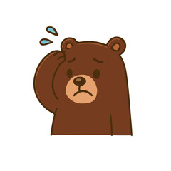 Cute bear cartoon sad expression. Adorable brown bear animal worried face. Funny bear mascot confused illustration.