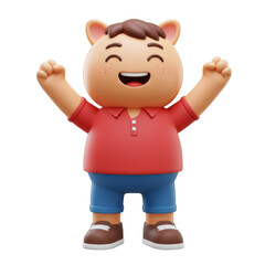 Cartoon Bear Celebrating with Arms Raised on Transparent Background Cheerful 3D Render