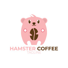 Logo cute Hamster Holding the coffee beans Cartoon Vector Icon Illustration. Animal Nature Icon Concept Isolated Premium Vector. Flat Cartoon Style. logo template for coffee shop and cafe.