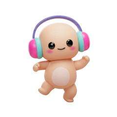 Animated Baby Figure with Headphones Dancing on a Transparent Background in Cute Style