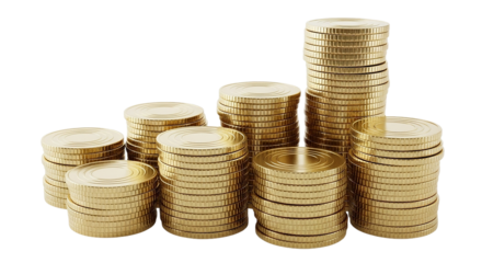 A hopeful depiction of growing wealth symbolized by golden coin stacks promising a future of on transparent background