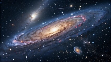 Fototapeta premium Awe-inspiring spiral galaxy with bright stars and cosmic dust, a celestial masterpiece of cosmic proportions and infinite beauty