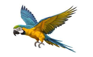 Flying parrot isolated on transparent background