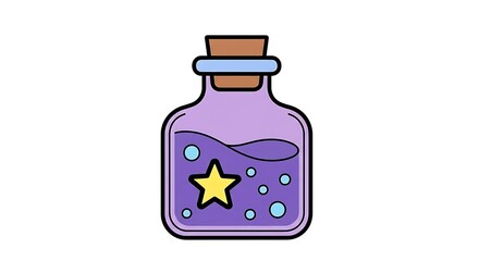 Cute cartoon purple potion bottle with star and bubbles