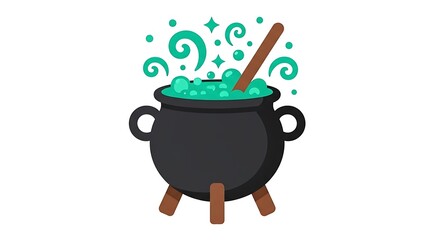 Witch s cauldron bubbling with green potion and magic swirls