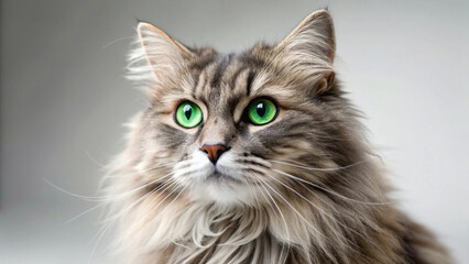 Obraz premium Fluffy Siberian Cat with Bright Green Eyes,