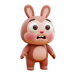 Cartoonish Brown Character with Worried Expression Standing on Transparent Background Close Up Shot