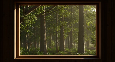 Fototapeta premium A cozy wooden window frames a breathtaking winter landscape view from inside an old house