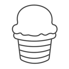 Ice cream in waffle cup thin line icon, desert sweets concept. Vector graphics. Milk icecream sign on white background, outline style icon for mobile or web design.