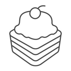 Puff pastry thin line icon, desert sweets concept. Vector graphics. Fresh cupcake with cream and cherry sign on white background, outline style icon for mobile or web design.