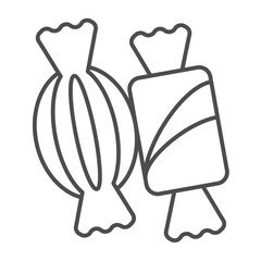 Two candies thin line icon, desert sweets concept. Vector graphics. Chocolate and lollipop candy pair sign on white background, outline style icon for mobile or web design.