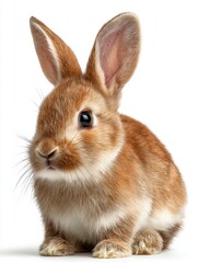 Obraz premium A lightbrown rabbit sits upright its eyes focused forward against a bright white background