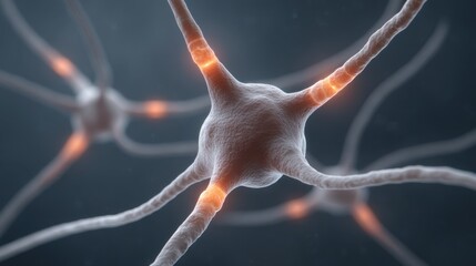 Detailed Close-Up of Neurons with Glowing Axons Representing Neural Activity and Connectivity in the Human Nervous System