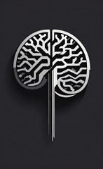 Stylized Human Brain in Grayscale &ndash; Vector Logo Design for Psychology or Mental Health