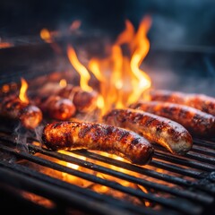 Sizzling Sausages on a Fiery Grill - A Culinary Delight.