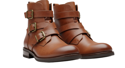Embracing freedom with buckled leather boots ready for adventures and city strolls alike on transparent background