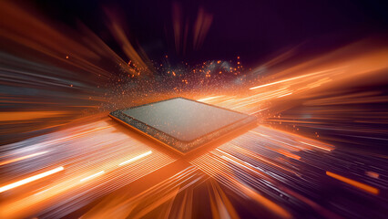 Rough Gritty red Neon Microchip Spark with Golden and Blue Innovation Flow and Speed Evolution Processing 
