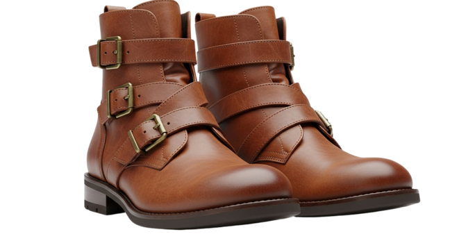 Embracing freedom with buckled leather boots ready for adventures and city strolls alike on transparent background