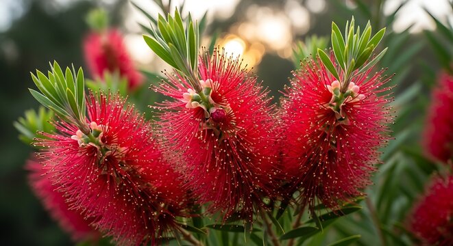 Vibrant Red Bottlebrush Flowers in Bloom.