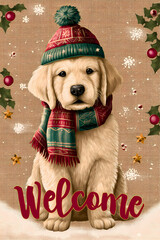 Christmas Golden Retriever Welcome Illustration