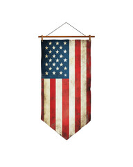 Obraz premium Vintage USA flag hanging banner with distressed texture isolated