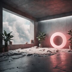 empty room in the modern interior with a red ceiling. 3d