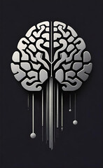 Stylized Human Brain in Grayscale &ndash; Vector Logo Design for Psychology or Mental Health