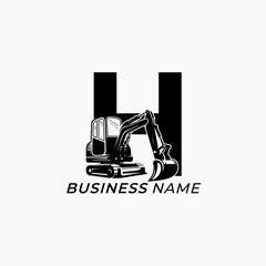 design logo creative letter H and excavator