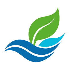 Green leaves and blue waves abstract logo