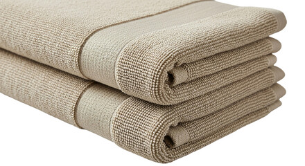 A neat stack of soft comforting beige towels folded with care and promising warmth after a on transparent background