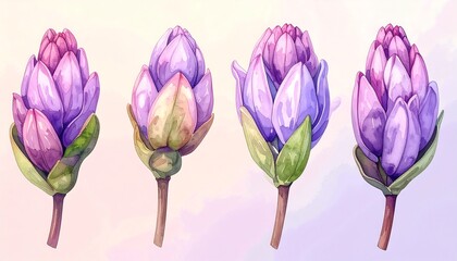 Watercolor floral buds
