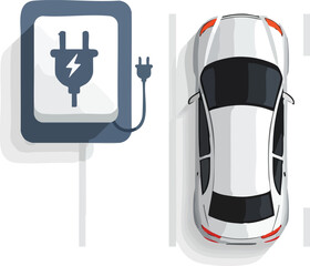 Electric car charging at station top view illustration vector