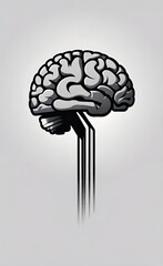 Stylized Human Brain in Grayscale &ndash; Vector Logo Design for Psychology or Mental Health