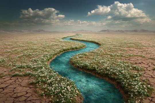 River of Life - Water Flowing Through Arid Landscape.