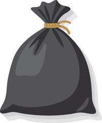 Illustration of a tied black plastic garbage bag on a white background