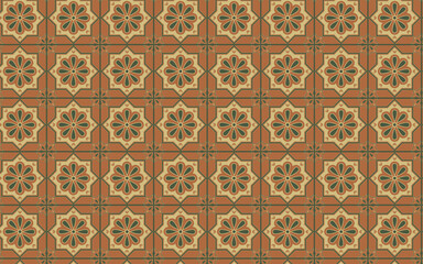 Decorative Seamless Pattern flowers green and orange color, seamless pattern of thai style.