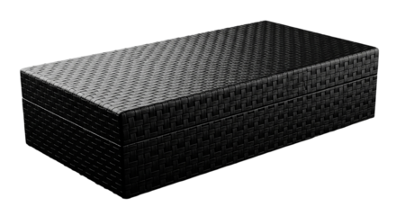 A sophisticated black keepsake box holds treasured memories textured basketweave design for on transparent background