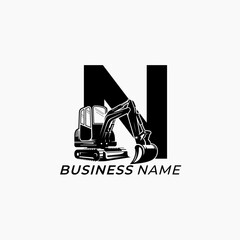 design logo creative excavator and letter N
