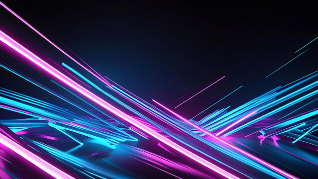 Abstract Neon Light Trails in Pink and Cyan on Dark Surface