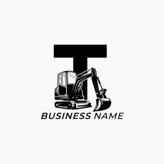 design logo creative letter T and excavator