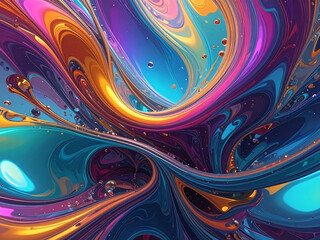 Mesmerizing Digital Painting of Liquid Glass with Vibrant Abstract Refraction and Swirling Colors