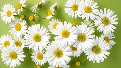 Obraz premium A natural arrangement of white daisies against a green background, exuding freshness.