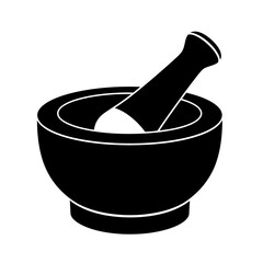 Black silhouette of a mortar and pestle on a white background