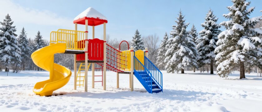 Winter playground in snow
