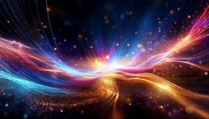Naklejka premium Glowing Abstract A Vibrant Abstract Visual Featuring Luminous Flowing Waves Of Radiant Light And Energetic Particles In A Dynamic Display Of Artistry
