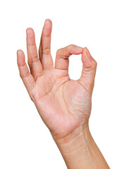 okay or oke hand gesture or finger gesture, hand sign isolated on transparent background