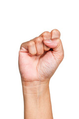 hand clenching fist, hand gesture or hand sign isolated on transparent background