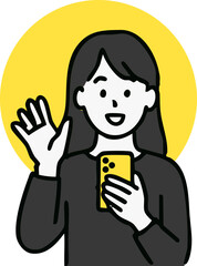 illustration of woman holding a mobile smart phone