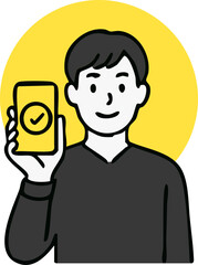 illustration of man holding a mobile smart phone